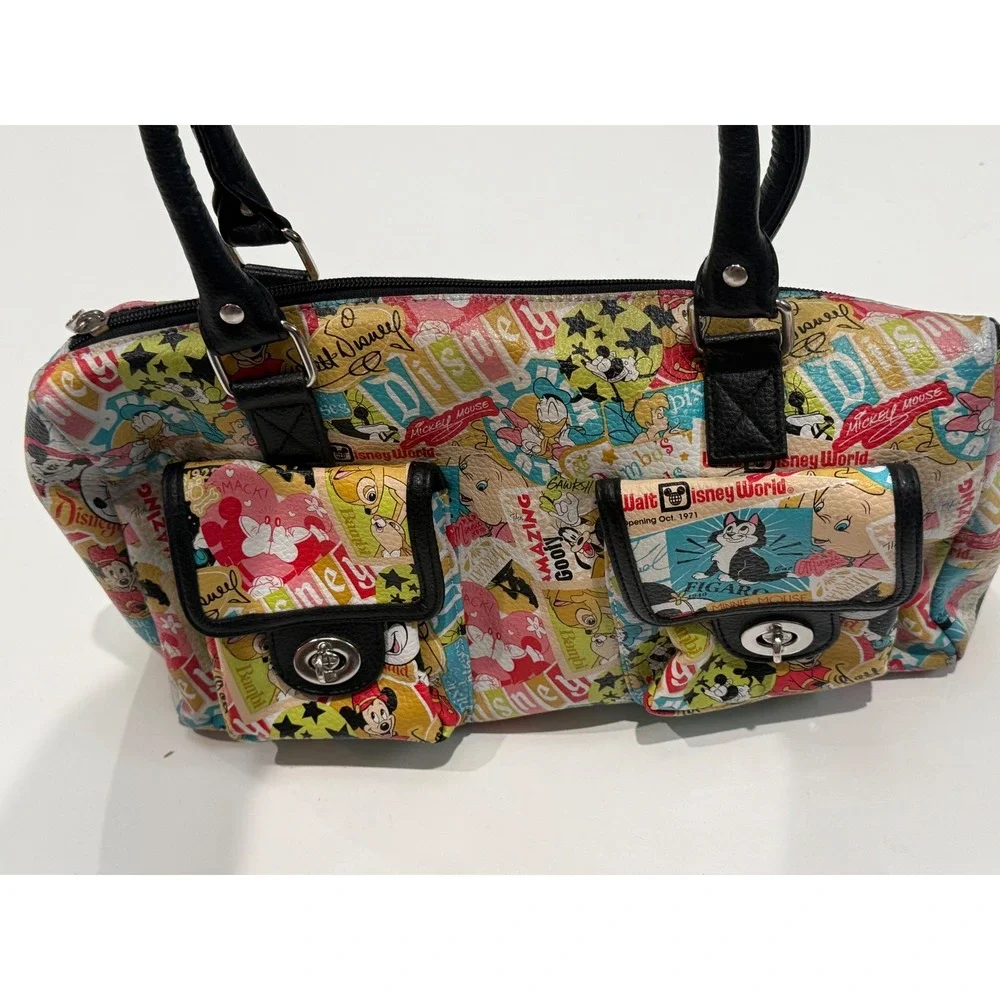 Disney Parks Comic Print Satchel Bag Mickey Minnie Mouse Vintage Poster Handbag